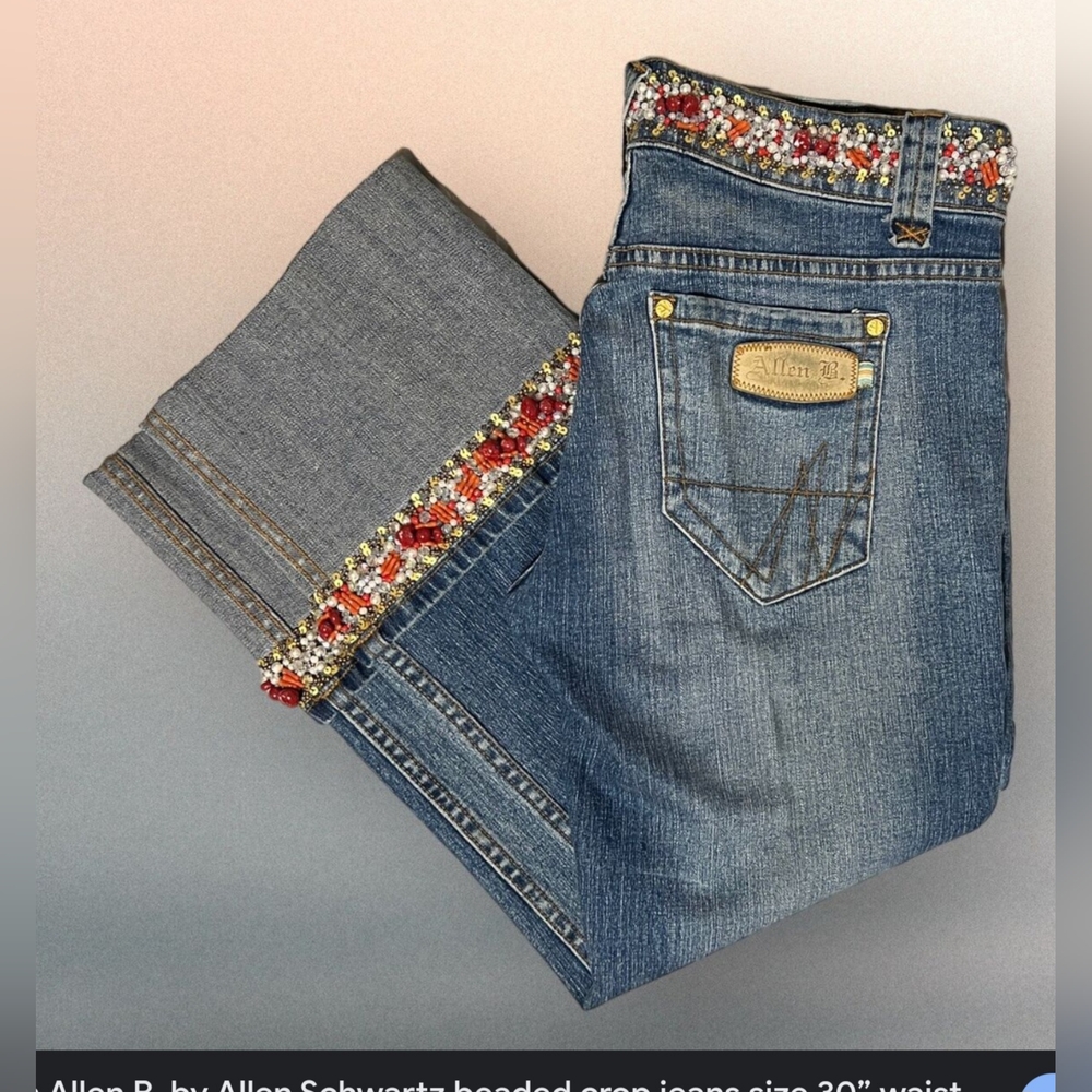 Woman Allen B. by Allen Schwartz beaded crop jeans size 28” waist. Inseam 24.5”